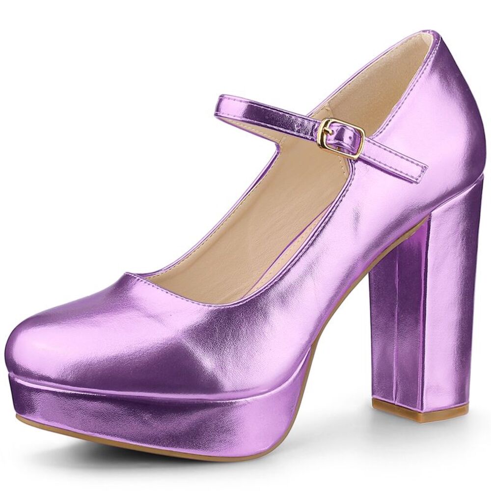 Platform Mary Janes Shoes Chunky High Heels Pumps Purple